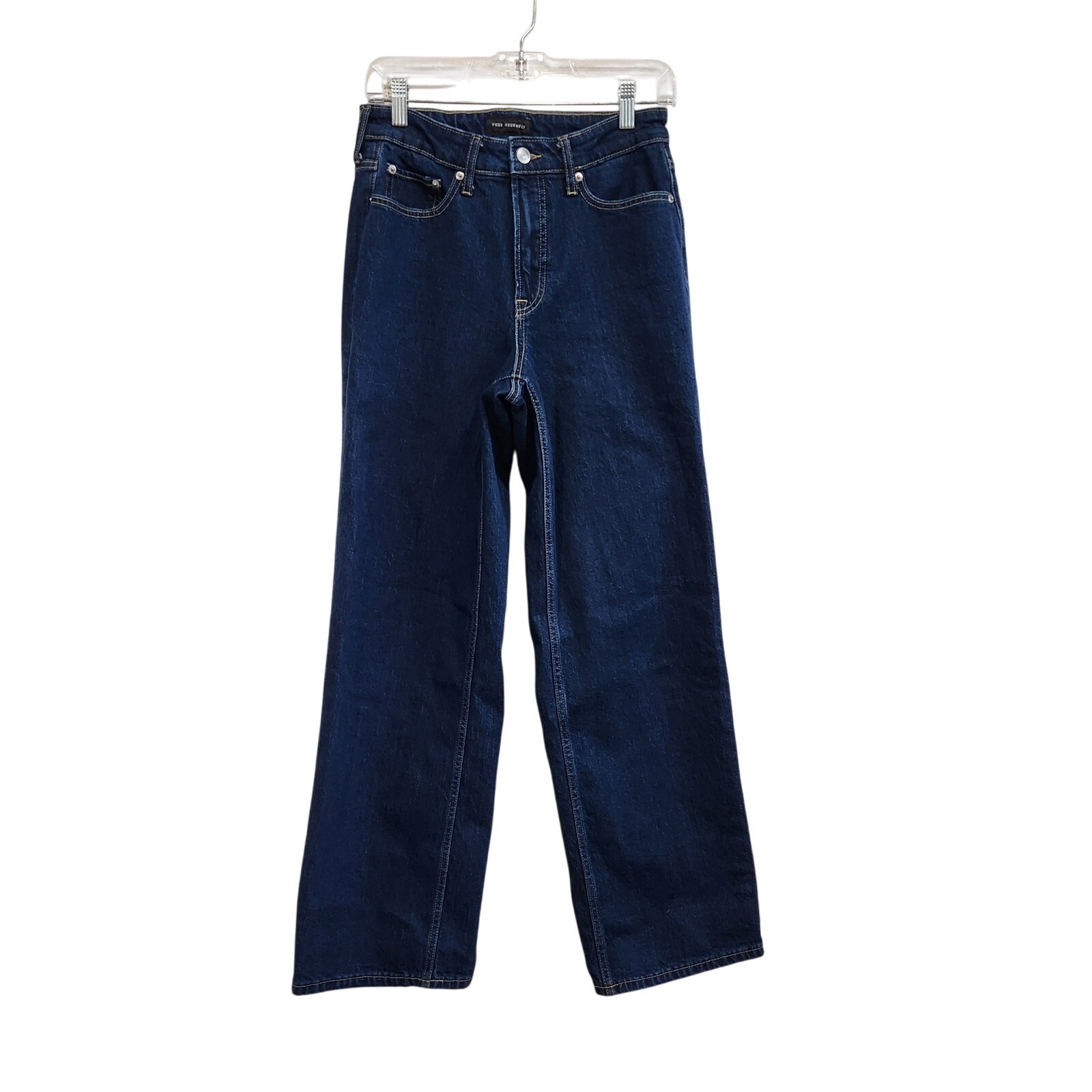 Free Assembly High Rise Full Wide Straight Leg Pockets Denim Blue Size 6