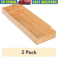 Bamboo Drawer Organizer 2 Pack Stackable Eco Friendly Storage Kitchen Office New