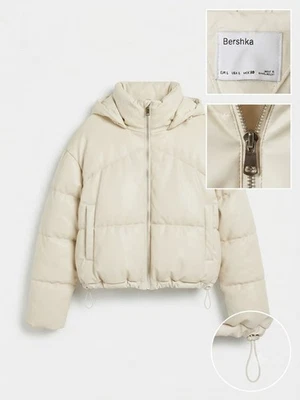 Doudoune courte effet cuir Bershka - Crème - Taille L (40) - Photo 1/4
