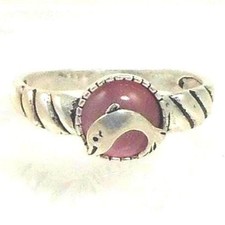 925 Sterling Silver Pink Cat's Eye Dolphin Ring NOS Size 9 Vintage Chrysoberyl