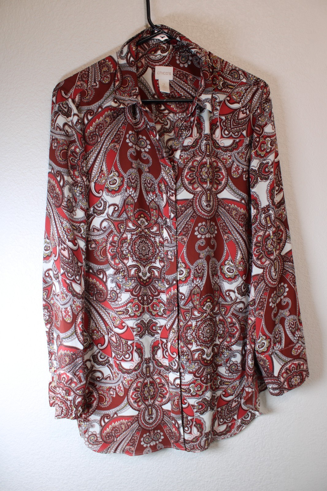 Chico's Brown Multicolor Paisley Button Up Long Sleeve Blouse Size 2