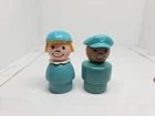 Vintage Fisher Price little people set: wood turquoise stewardess & pilot