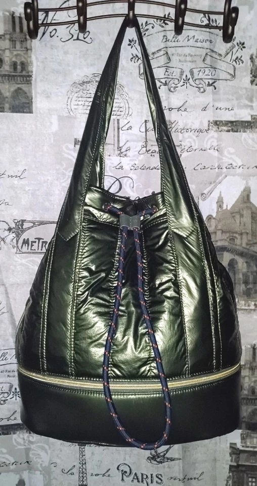 Bolso Cubo acolchado LG verde metálico STELLA & DOT Crush It se expande usado en excelente estado💚  Foto 2 de 4