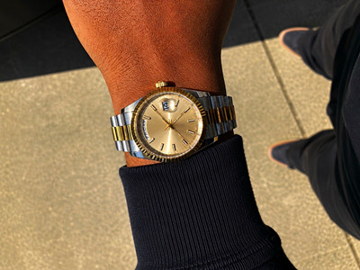 Luxury Two-Tone Day-Date Style Display Watch   Champagne Dial Gold & Silver