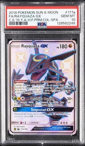 2018 POKEMON SUN & MOON CELESTIAL STORM #177A FULL ART/RAYQUAZA GX PSA 10