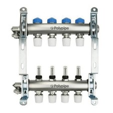 Polypipe 4 Port 15mm Underfloor Heating Manifold Stainless Steel - PB12754