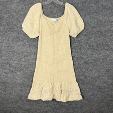 Sincerely Jules Womens Smocked Coquette Mini Dress Size Small Beige Bohemian
