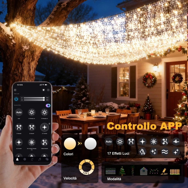 Luci Natale Cascata Esterno con APP, 17 Modalità,Bianco Caldo/Freddo,Telecomando - Immagine 4 di 4