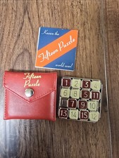 Vintage Fifteen 15 Slide Puzzle in Travel Pocket Pouch Case Metal  Enamel
