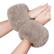 choyaxo Faux Fur Wrist Cuffs White Arm Warmers for Women Party Costumes 1 Khaki