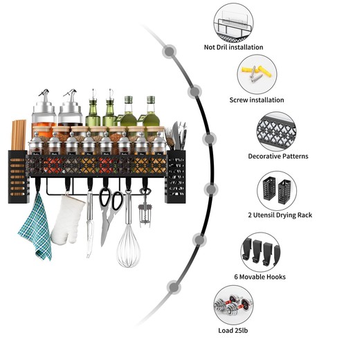 Hanging Spice Rack Wall Mount, Over Stove Spice Organizer Shelf with Wall Han... - Picture 7 of 8