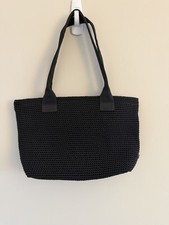 The Sak Black Woven Crochet Shoulder Bag Purse Handbag Boho Hippie Beach Zipper