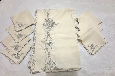 Vintage Madeira Embroidery Technique Tablecloth And Napkins 8 Napkins 66  X 100 
