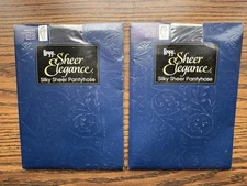 2 NEW Vintage Leggs Sheer Elegance TRUE NAVY Silky Sheer Toe Pantyhose Size CD