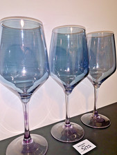 3 Purple Blue Iridescent Wine Water Glasses Stemmed Barware
