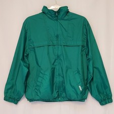 London Fog Youth Green Windbreaker Ripstop Hood Full Zip Unisex Sz Large 14/16