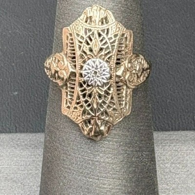 ART DECO ÄRA RING GELB/WEISSGOLD UND DIAMANT GEÖLT DESIGN GRÖSSE 6 SKY