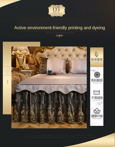 Summer Cooling Bed Skirt Lace Bedspread Set King Bed cover Luxury Pillow Shams - Picture 10 of 24
