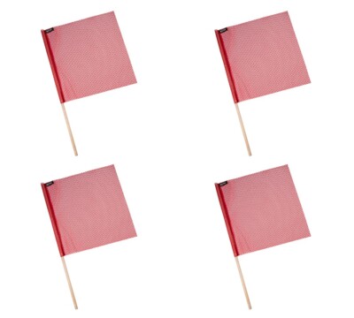 (4 Pack) 18'' x 18'' Red Jersey Mesh Safety Flags for Trucks with Dowel