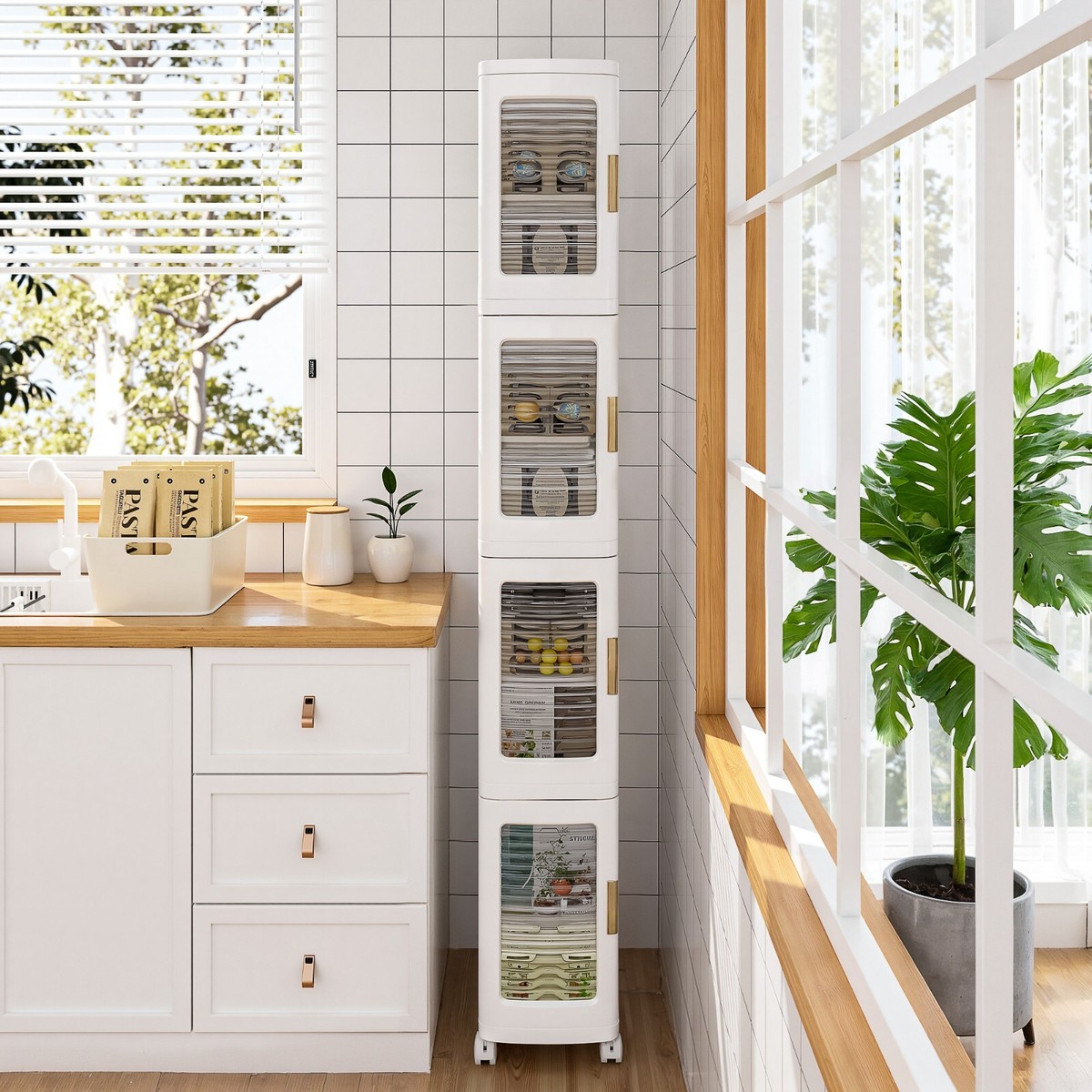 4-Tier Narrow Storage Cabinet with Wheels & Shelves Bathroom
