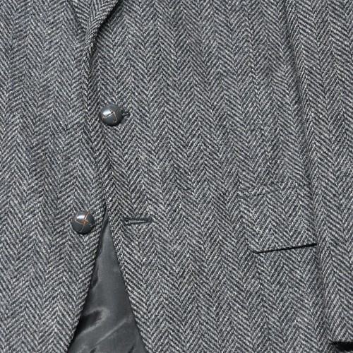 Vtg USA Made 44L Gray Herringbone Tweed Wool Mens Blazer Suit Jacket Sport Coat - Picture 3 of 12