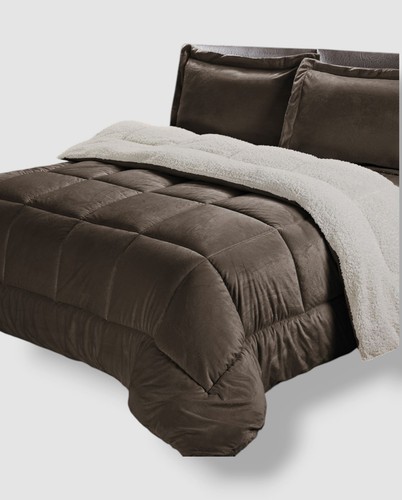 Swift Home Brown Reversible Sherpa Down Alternative Comforter 3pc Queen Size Set