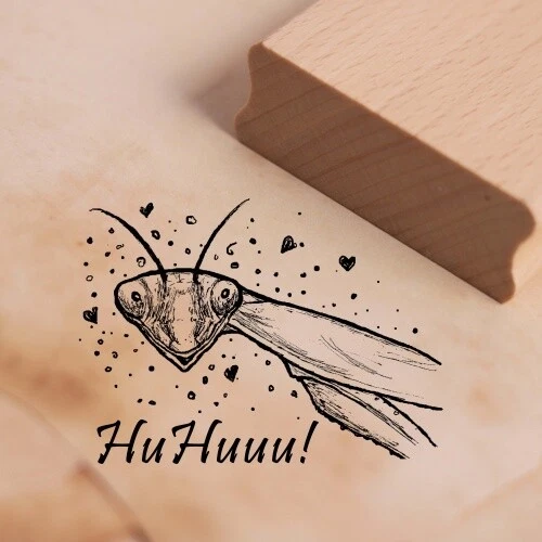DEKOLANDO Motivstempel HuHuuu Gottesanbeterin mit Herzen - Stempel Liebe 38 x 28 mm