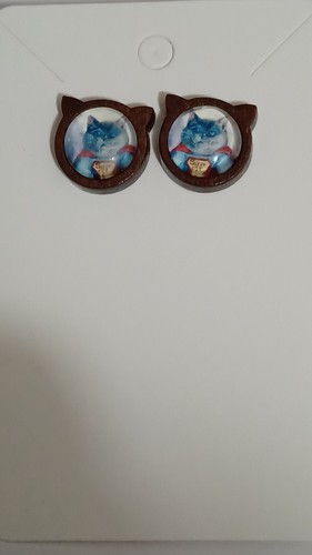 Holz Katzenkopf Pfosten Ohrringe - Katzen und Gitarren - Lot 2 - Bild 4 von 8