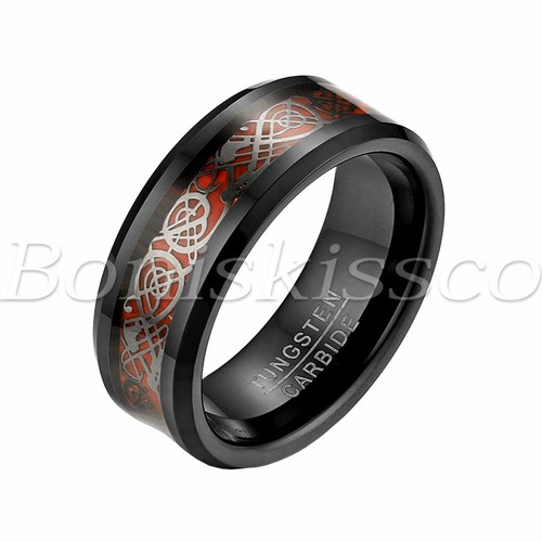 Men Women Couples Cletic Dragon Pattern Tungsten Carbide Ring Wedding Band Gift - Picture 3 of 36