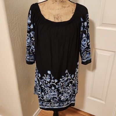 Allison Joy Women's Size XL Black & Blue Embroidered 3/4 Sleeve Dress | eBay Allison Joy Women's Size XL Black & Blue Embroidered 3/4 Sleeve Dress | eBay