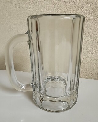 Glass Beer Stein Ribbed Panel Design 14 ounce 6'' Tall Heavy Clear Drinking Mug