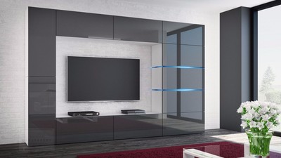 Wohnwand Shadow Grau Hochglanz Weiss Anbauwand Mediawand Design Mirage Galaxy Ovp Ebay