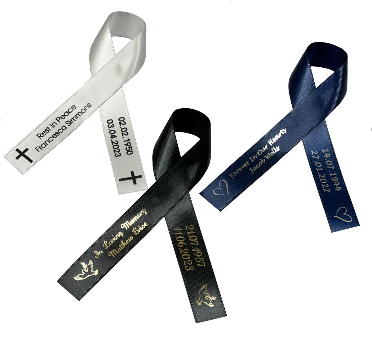 Personalised Memorial Ribbon Pins/Brooch Funeral Favour, In - Main Image