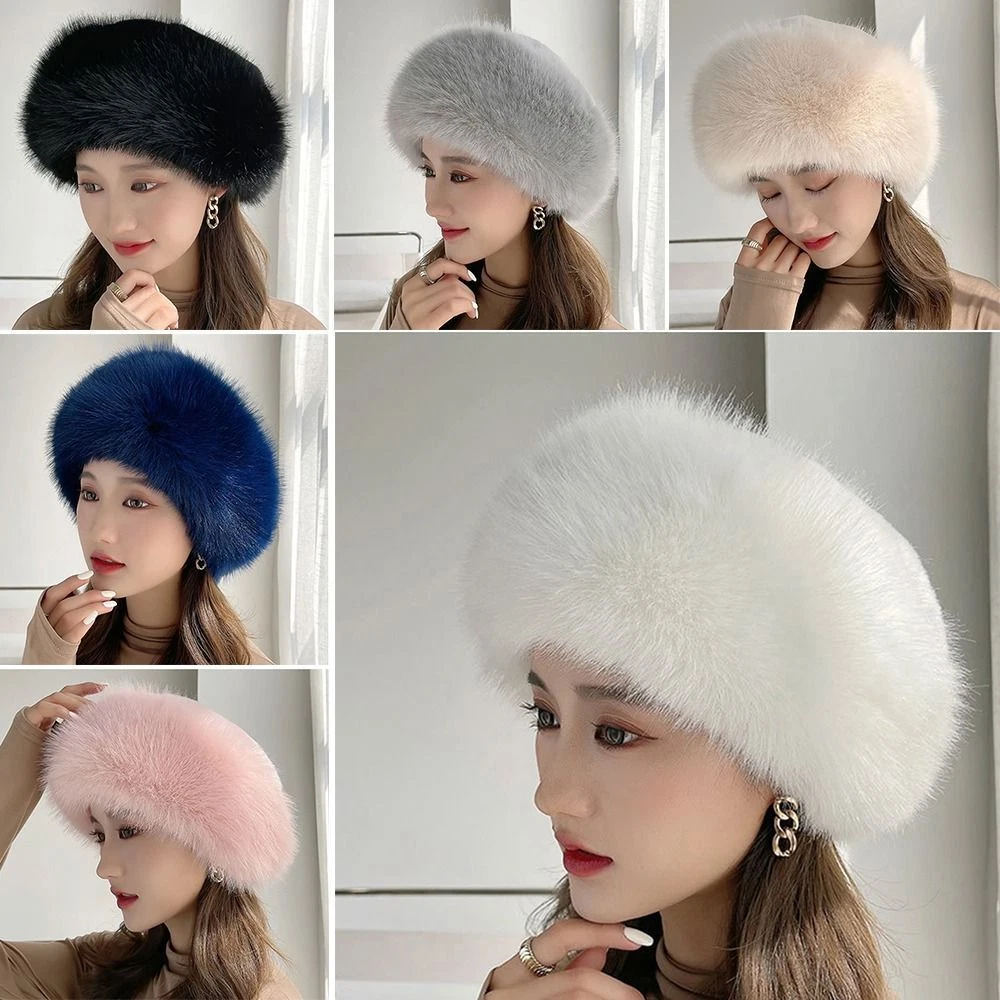 Winter Outdoor Fluffy Russian Hat Warm Hat Women's Furry Hat Faux Fur Hat