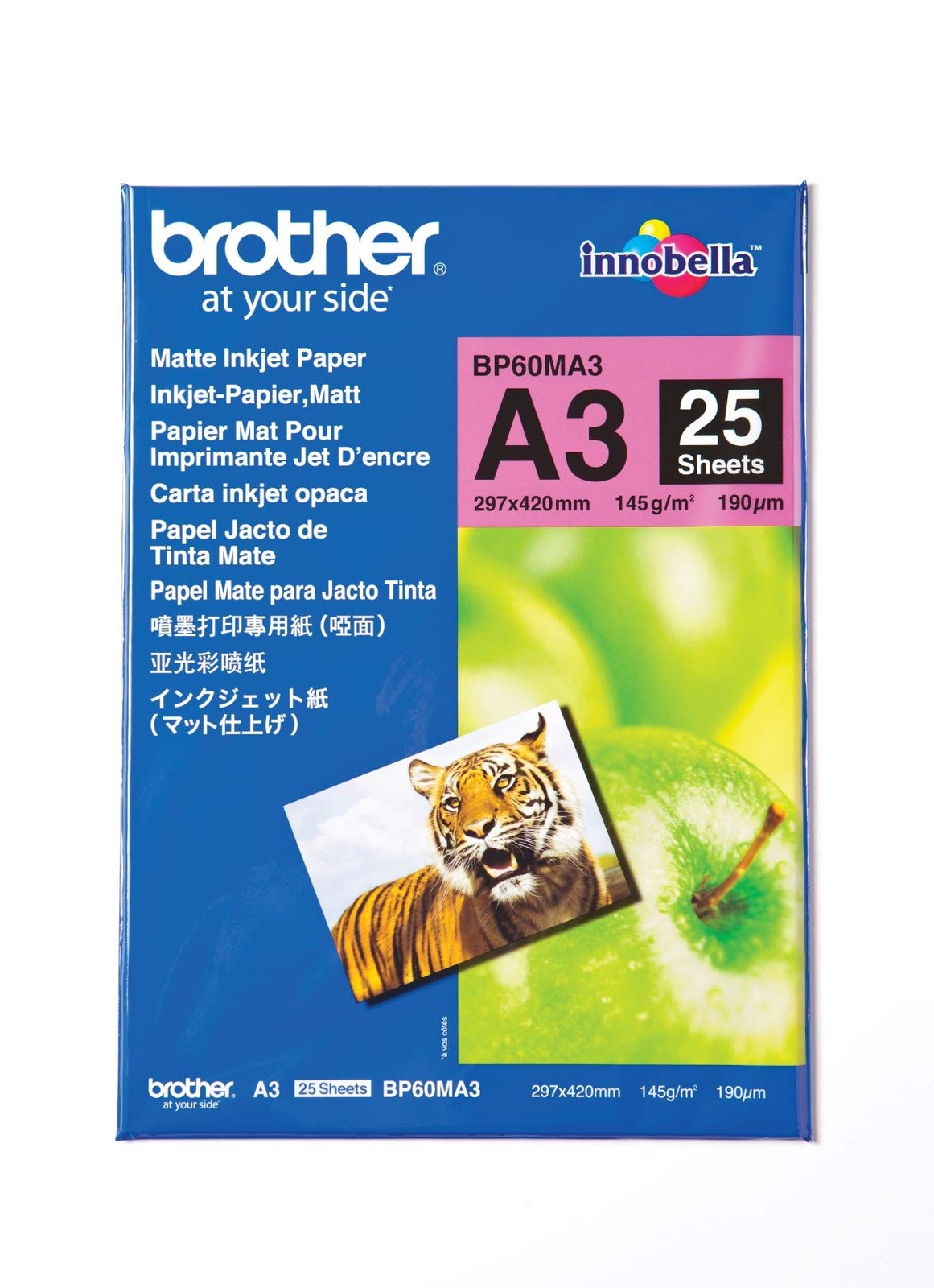 Brother BP60MA3 Inkjet Paper, A3, Matte, 297 mm (W) x 420 mm (L), 25 Sheets, Bro