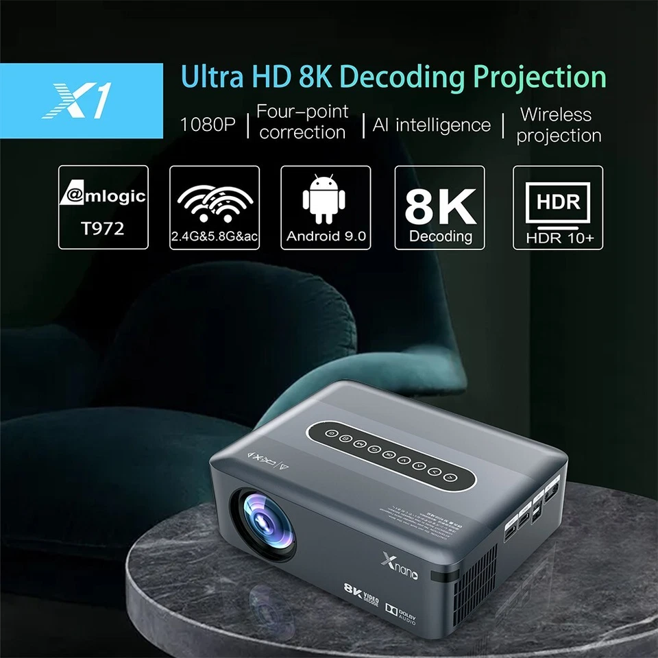 8K HD Projector 12000Lms LED 5G DUAL WIFI Bluetooth Android Cinema Theatre Home - Image 2 of 4