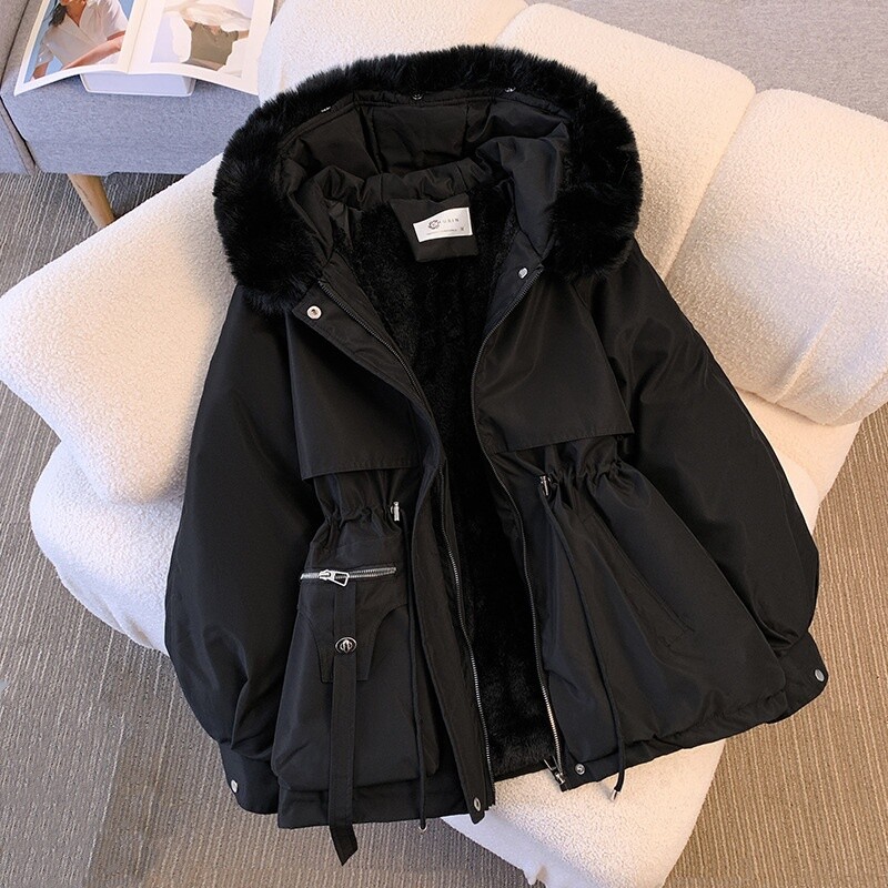 Winter Women Parka Hooded Fleece Padded Warm Coat Ladies Fur Jacket