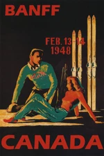 Banff Canada 1948 Winter Sports Couple Skiers Ski Vintage Poster Repro FREE S/H