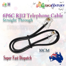 30cm RJ12 6P6C Straight Through Flat Telephone Line Cord Cable - Modems Phones B