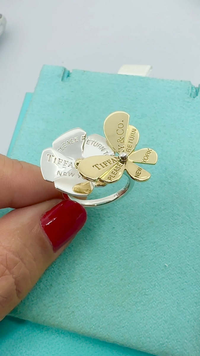 Tiffany & Co. 925 Silver 18K Yellow Gold Butterfly Flower