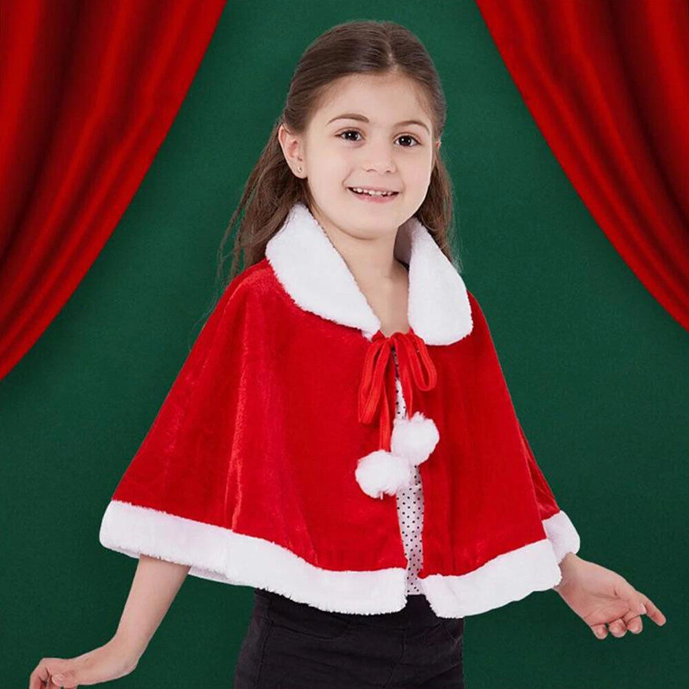 Adult Children Red Velvet Cape Cloak Cosplay Costume Party Shawl Christmas Dress