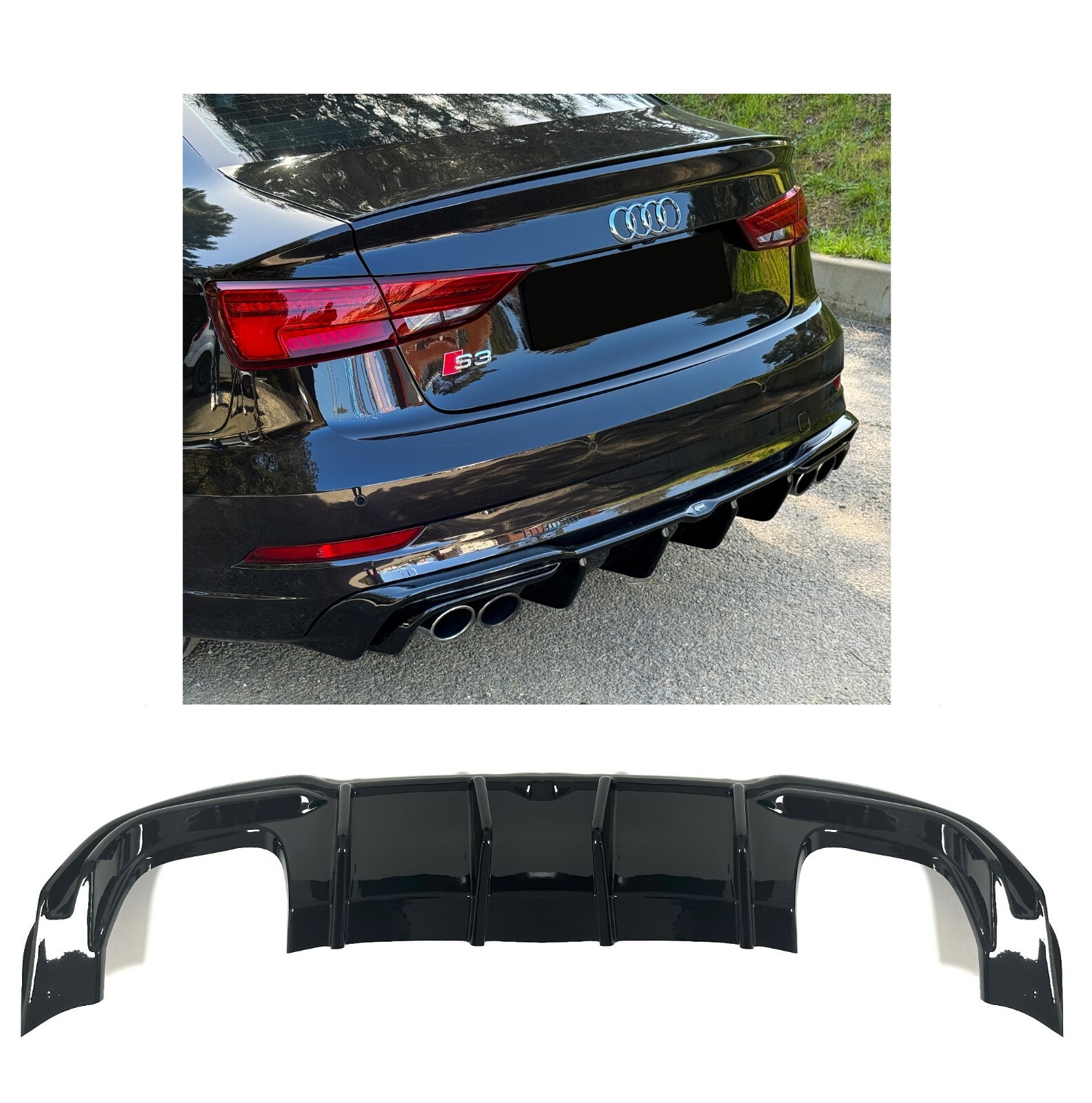 Diffuseur arrière noir pour AUDI S3 Berline 8V phase 2 facelift de 2016 à 2019 - 2