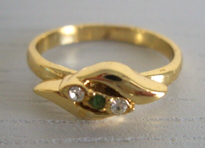 18ct Gold Plated Rhinestone Emerald 3 Stone Ring Size M 1/2 Free Shipping