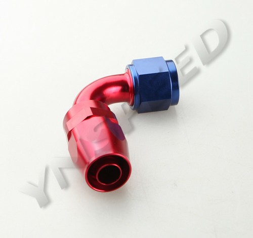 90 Degree AN4 4AN AN-4 Swivel Oil Fuel Line Hose End Fitting Aluminum Red/Blue - Picture 2 of 5