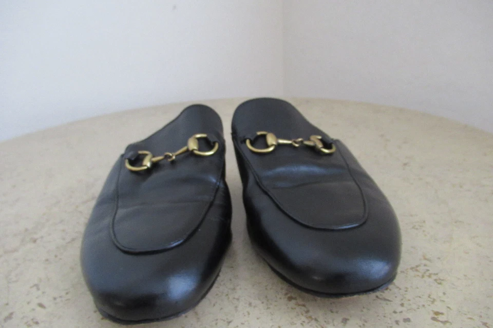 AUT GUCCI PRINCETOWN LEATHER HORSEBIT SLIPPER  LEATH BLACK SZ"37"ET$850 BARGAIN!