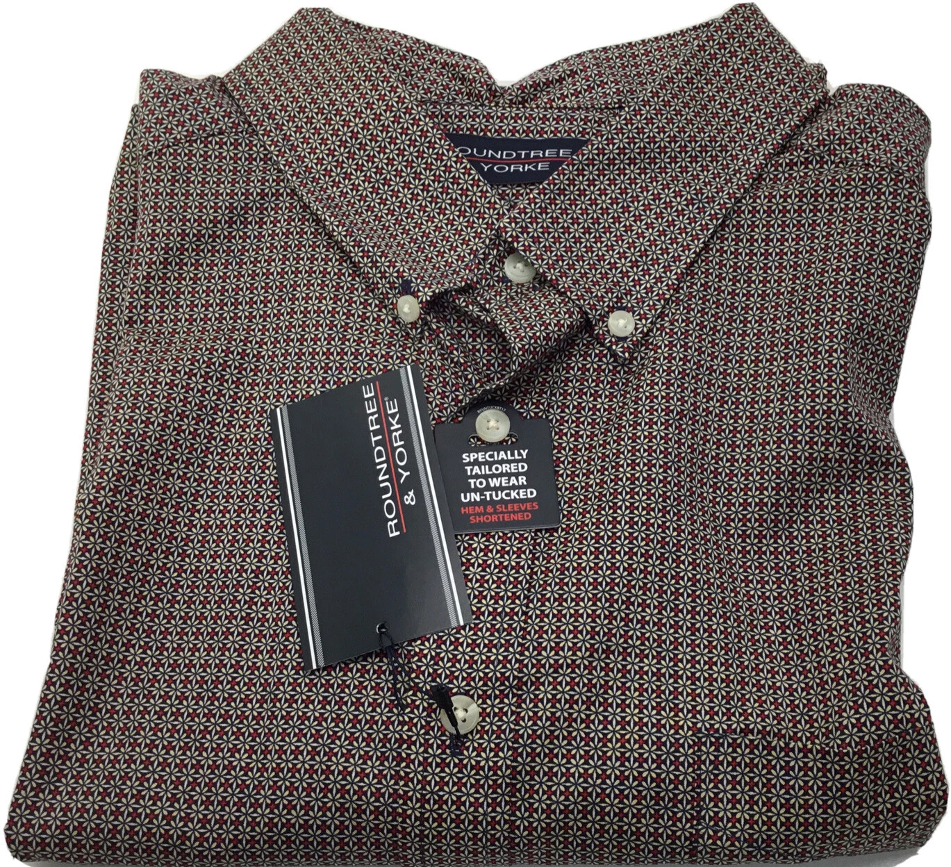 ROUNDTREE & YORKE Men's Short Sleeve Plaid Shirt, Cotton, Red/Creme ,2XT