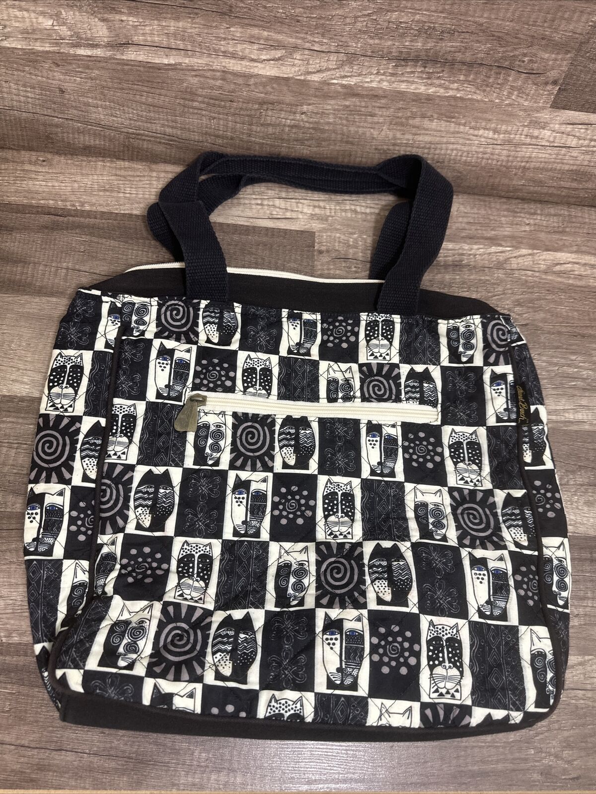 LAUREL BURCH BLACK & WHITE WILD CATS BACKPACK TOTE QUILTED