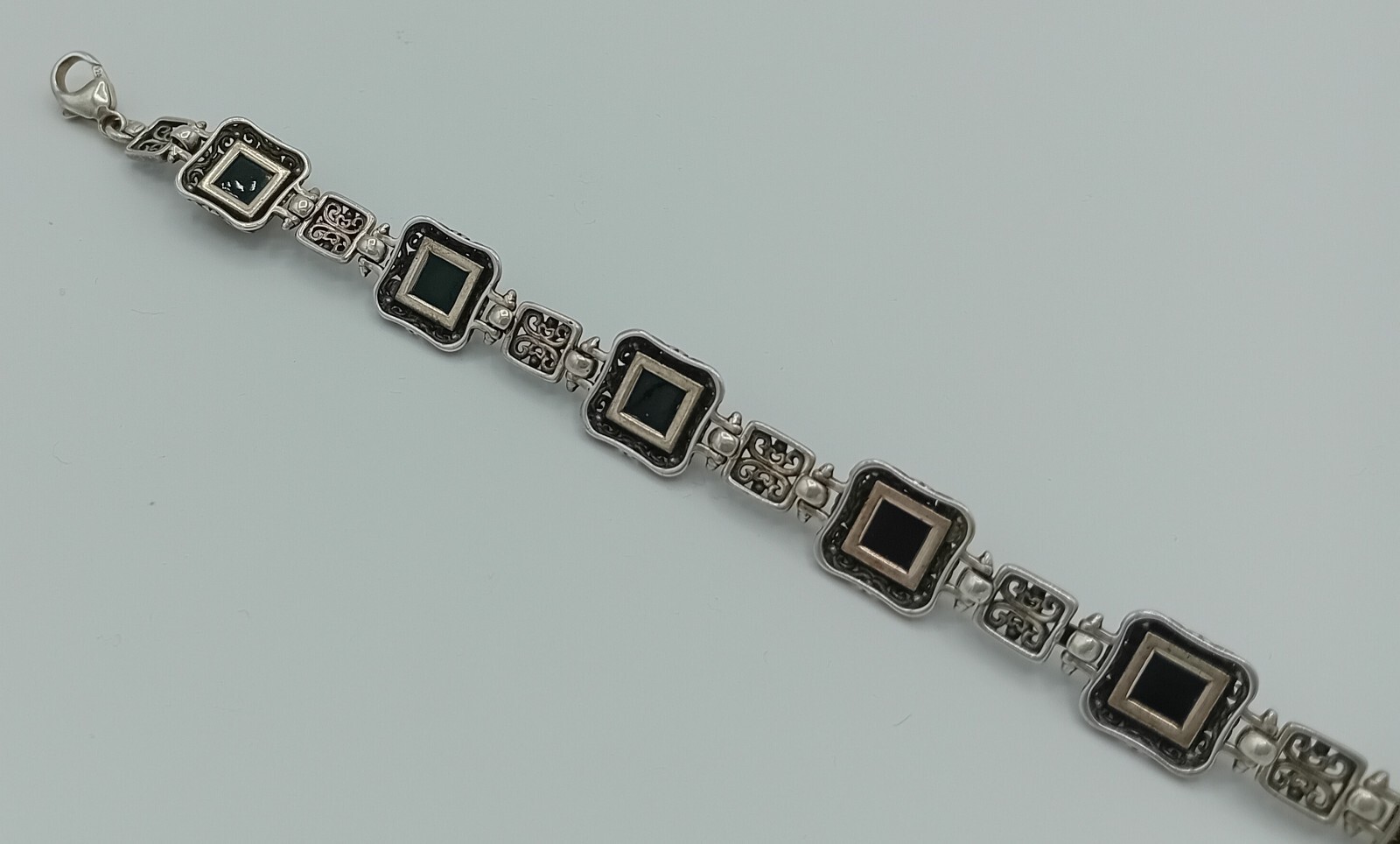 Amber Solid Silver Bar Chain Bracelet - Hallmarke… - image 12