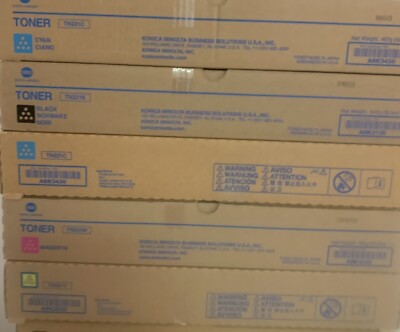 (5) Konica Minolta TN221 CMYK Toner Cartridges  Bizhub C227, C287plus Extra Cyan