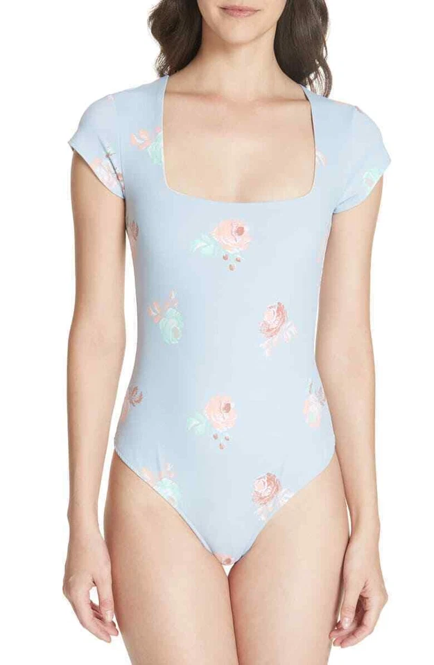 Free People Talla MEDIANA NUEVO Floral Cuello Cuadrado Tanga Body en Cambray Combo Foto 2 de 4